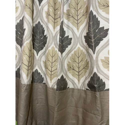 334 - Pair of Jane Churchill curtains, linen mix fabric, decorated with leaves in earth tones, 75 x 288cm ... 