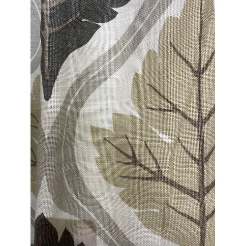 334 - Pair of Jane Churchill curtains, linen mix fabric, decorated with leaves in earth tones, 75 x 288cm ... 