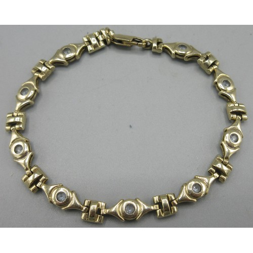 611 - 9ct yellow gold bracelet set with clear stones, stamped 375, L19.5cm, 12.94g