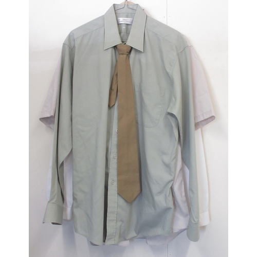 347 - Large collection of long-sleeved shirts, belts, and formal trousers in various sizes, including a Br... 