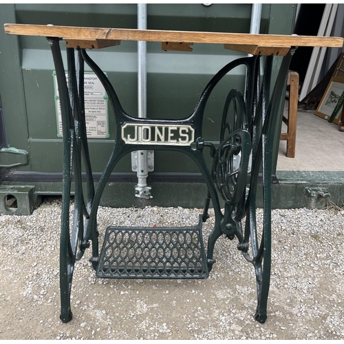 925 - Jones treadle sewing machine table with modern top, H74cm