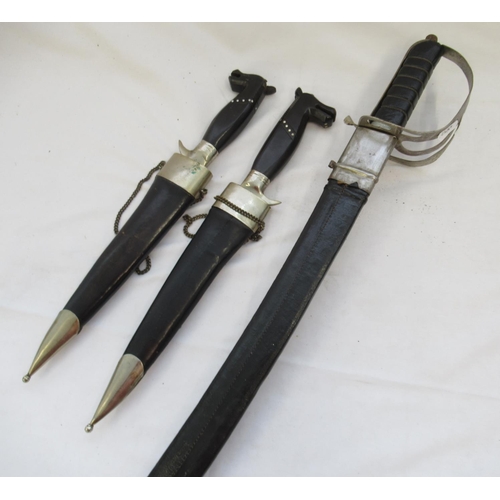 368 - 20th Century reproduction Indian cavalry sword with scabbard, blade L28''. With pair of 20th Century... 