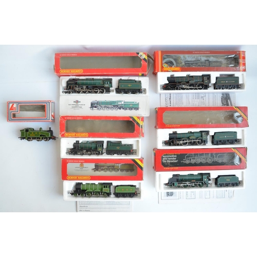 13 - Seven boxed previously run OO gauge electric steam train models, mostly Hornby to include Hornby R34... 