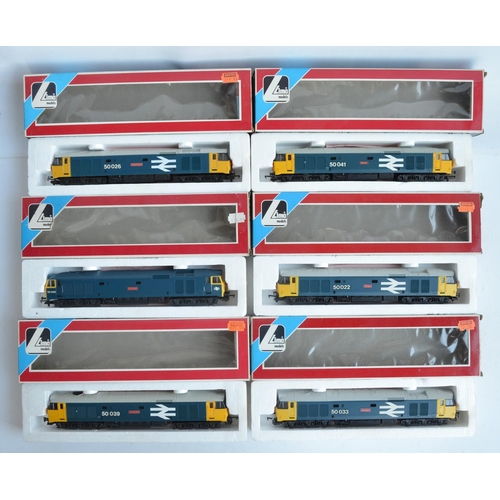 23 - Twelve previously run boxed OO gauge electric diesel Class 50 locomotive train models from Lima, mos... 