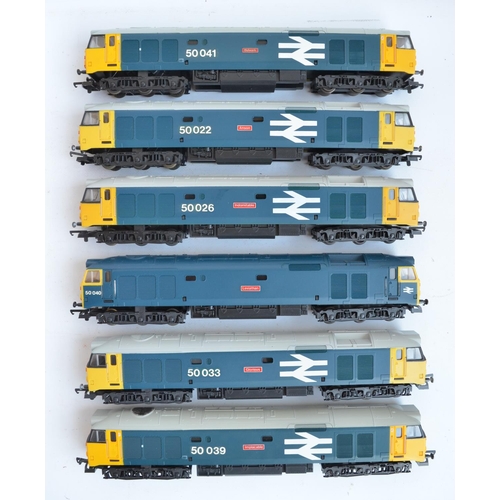 23 - Twelve previously run boxed OO gauge electric diesel Class 50 locomotive train models from Lima, mos... 