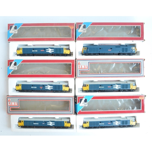 23 - Twelve previously run boxed OO gauge electric diesel Class 50 locomotive train models from Lima, mos... 