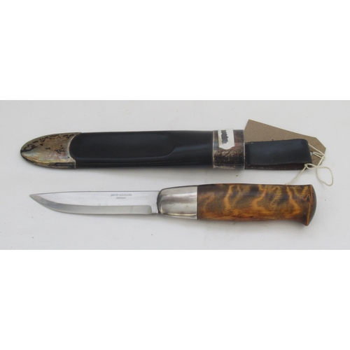 378 - David-Andersen of Norway stainless steel sheath knife with with wooden handle and with original leat... 