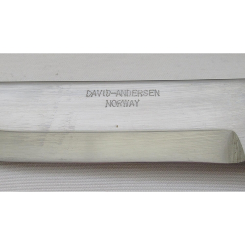 378 - David-Andersen of Norway stainless steel sheath knife with with wooden handle and with original leat... 