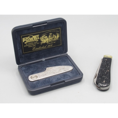 383 - William Powell gunmakers steel folding pocket knife in the style of a shotgun lock side plate. Blade... 