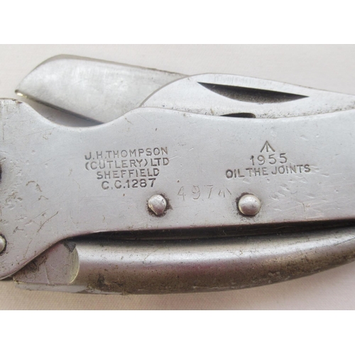 394 - Six stainless steel folding pocket knives, including a British military issue knife dated 1954, a mi... 