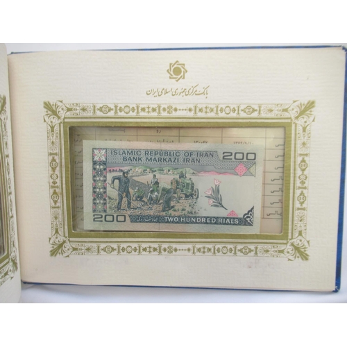 216 - Bank Markazi Jomhouri Islami Iran Issue Department, banknote folder cont. 7 Iranian banknotes