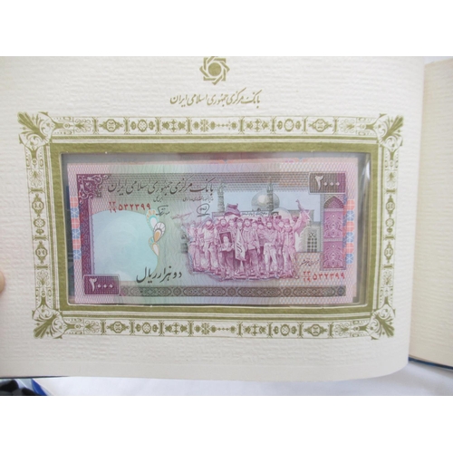 216 - Bank Markazi Jomhouri Islami Iran Issue Department, banknote folder cont. 7 Iranian banknotes