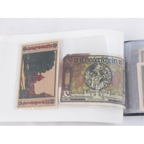 217 - Notes Collection Book containing German Pfennigs & Marks bank notes, from Schwarzburg, Stadt Ratzebu... 