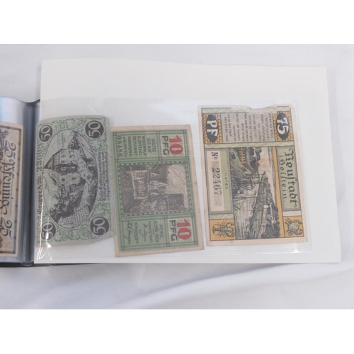 217 - Notes Collection Book containing German Pfennigs & Marks bank notes, from Schwarzburg, Stadt Ratzebu... 