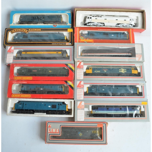 35 - Thirteen previously run OO gauge electric diesel locomotive train models from Hornby, Lima, Mainline... 