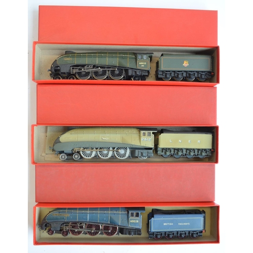 50 - Three kitbuilt white metal and brass OO gauge Class A4 electric steam locomotive models with boxes