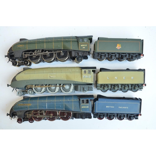 50 - Three kitbuilt white metal and brass OO gauge Class A4 electric steam locomotive models with boxes