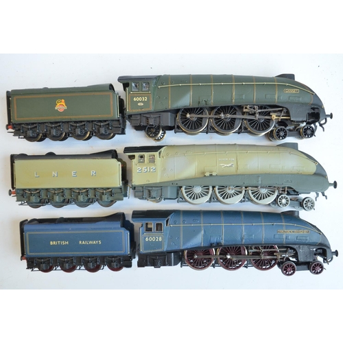 50 - Three kitbuilt white metal and brass OO gauge Class A4 electric steam locomotive models with boxes