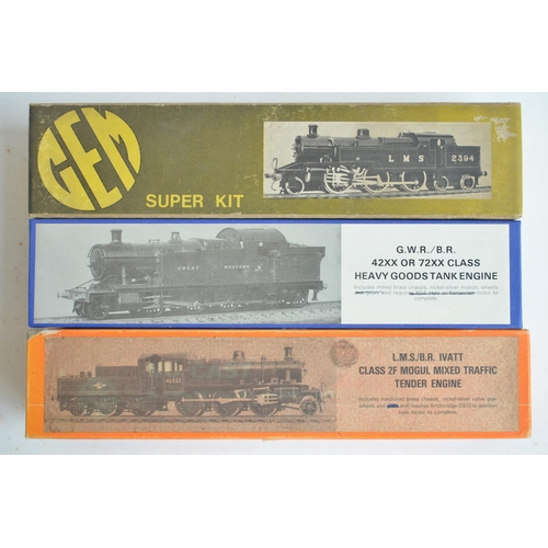 55 - Three unbuilt OO gauge white metal and brass steam locomotive kits GEM, Nu-Cast and another with no ... 