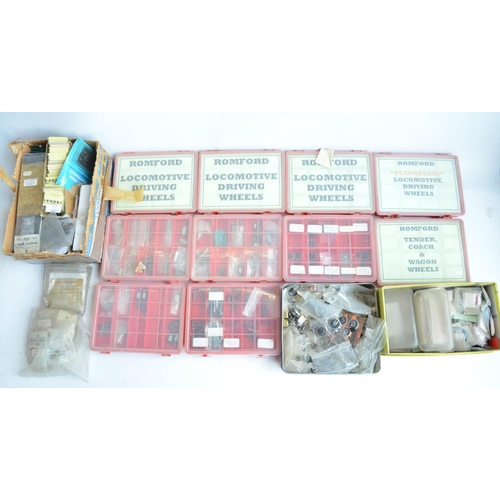 57 - Extensive collection of spare OO gauge railway model kit parts and spares to include wheels, PE deta... 