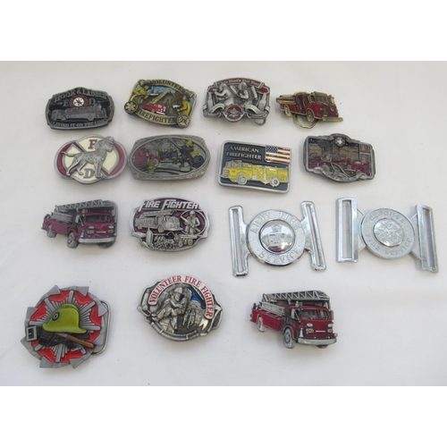 290 - Collection of commemorative firefighter related belt buckles, including 1987 Budweiser buckle, Drago... 