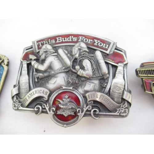 290 - Collection of commemorative firefighter related belt buckles, including 1987 Budweiser buckle, Drago... 