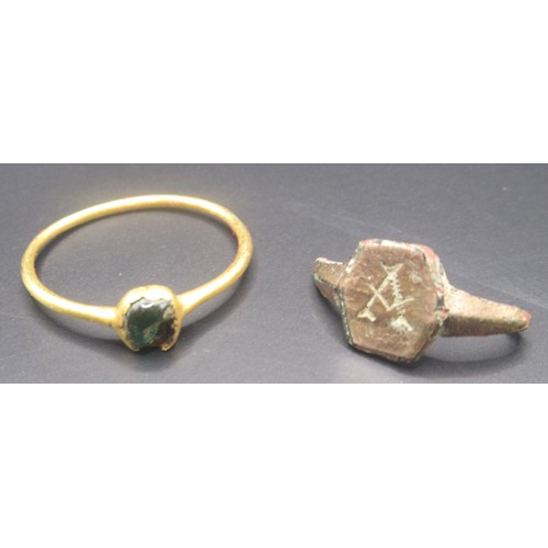 203 - An incomplete gold finger ring of medieval date, c.AD 1200 - 1300. and a cut down Masonic ring

Prov... 