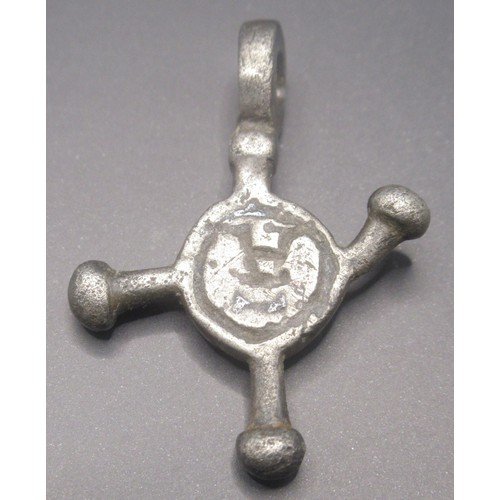 204 - Saxon Silver-Gilt Inscribed Cross 'AGLA' type bifacial pendant formed as a disc with raised border, ... 