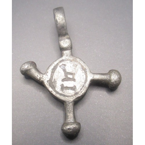 204 - Saxon Silver-Gilt Inscribed Cross 'AGLA' type bifacial pendant formed as a disc with raised border, ... 