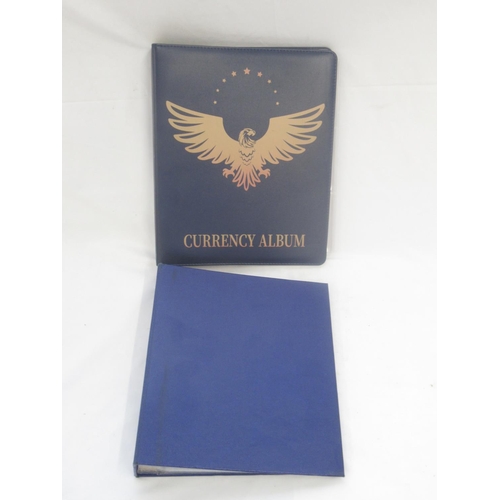 221 - Two folders containing American and other banknotes, to inc. 24 replica Confederate states banknotes... 