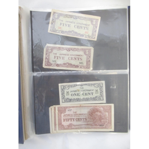 221 - Two folders containing American and other banknotes, to inc. 24 replica Confederate states banknotes... 