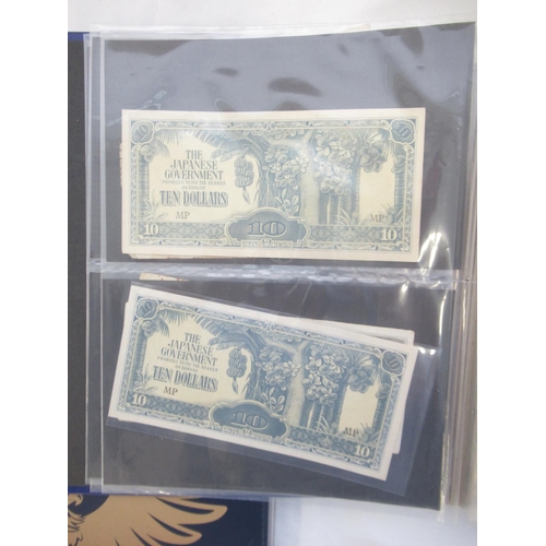 221 - Two folders containing American and other banknotes, to inc. 24 replica Confederate states banknotes... 