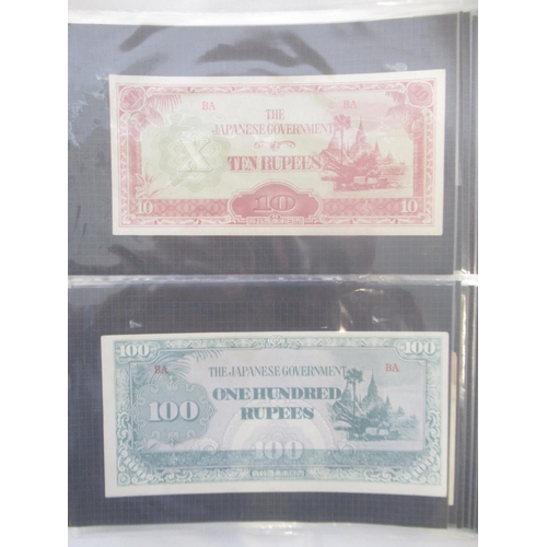 221 - Two folders containing American and other banknotes, to inc. 24 replica Confederate states banknotes... 