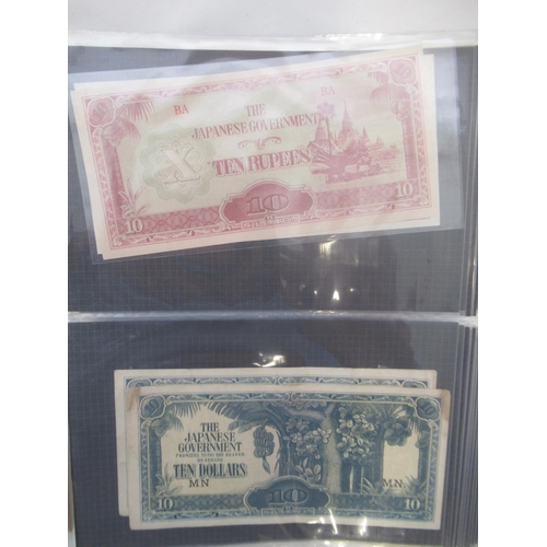 221 - Two folders containing American and other banknotes, to inc. 24 replica Confederate states banknotes... 