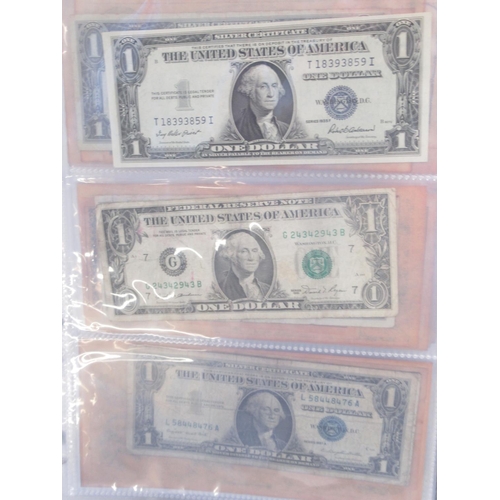 221 - Two folders containing American and other banknotes, to inc. 24 replica Confederate states banknotes... 