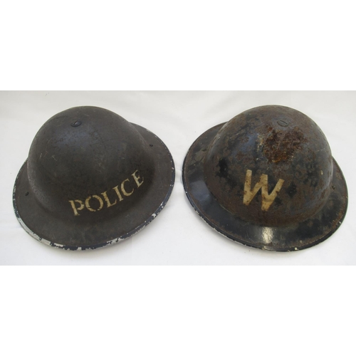 271 - Two c1940s British steel helmets, one for an Air Raid Warden and one for a police officer. Both comp... 