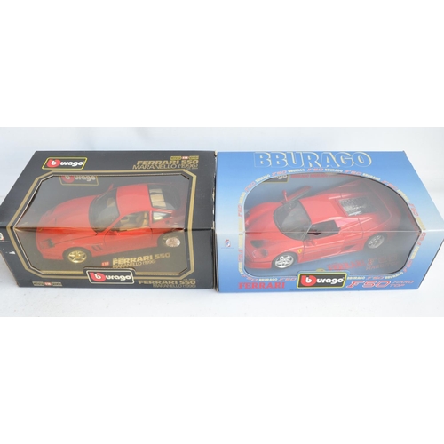 102 - Eight 1/18th scale diecast car models from Burago and Maisto (7x boxed) to include 4x Ferrari's (inc... 