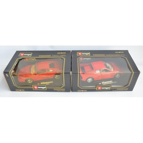 102 - Eight 1/18th scale diecast car models from Burago and Maisto (7x boxed) to include 4x Ferrari's (inc... 