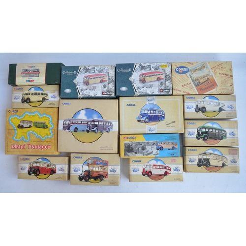 88 - Fifteen Corgi diecast bus models, condition of models varies from good/dirty to mint/clean, most wit... 