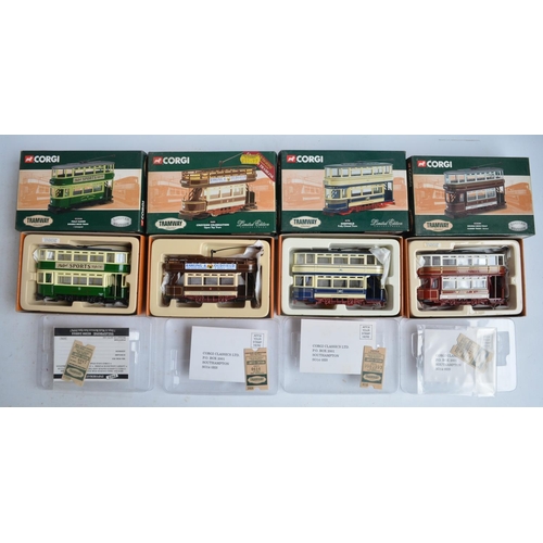 89 - Fifteen boxed Corgi diecast tram models, all appear in at least near mint condition with one excepti... 