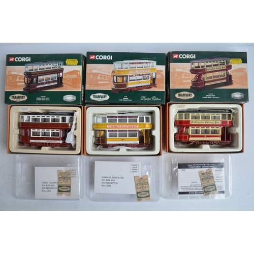 89 - Fifteen boxed Corgi diecast tram models, all appear in at least near mint condition with one excepti... 