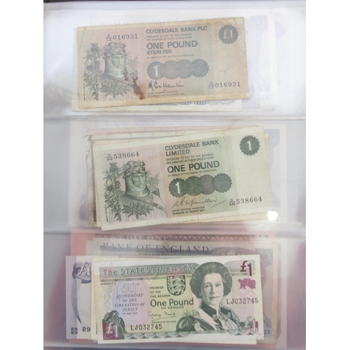 224 - Folder containing British and other banknotes to inc. MGM Studios reproduction £5 note, East African... 