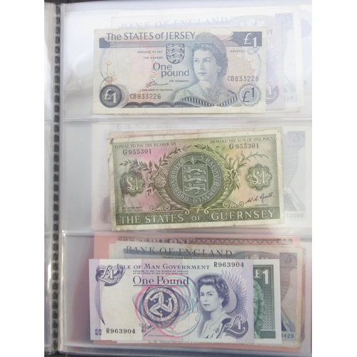 224 - Folder containing British and other banknotes to inc. MGM Studios reproduction £5 note, East African... 