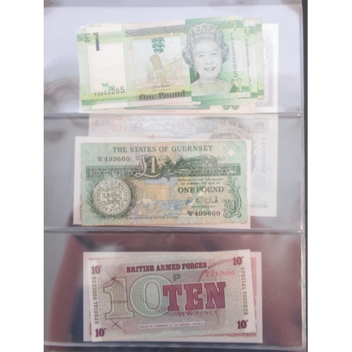 224 - Folder containing British and other banknotes to inc. MGM Studios reproduction £5 note, East African... 