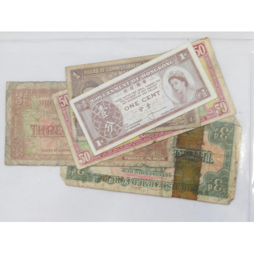 224 - Folder containing British and other banknotes to inc. MGM Studios reproduction £5 note, East African... 