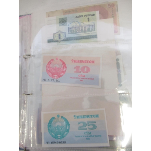 228 - Two folders containing mixed International banknotes from North Korea, Singapore, Indonesia, Malaysi... 