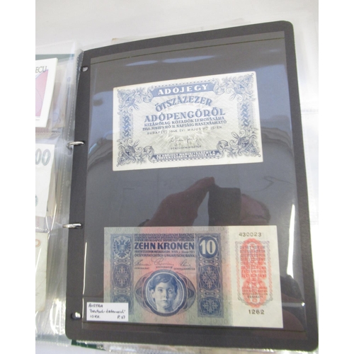 222 - Folder cont. large collection of European banknotes from Greece, France, Cyprus, Portugal, Italy, Ro... 