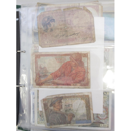 222 - Folder cont. large collection of European banknotes from Greece, France, Cyprus, Portugal, Italy, Ro... 