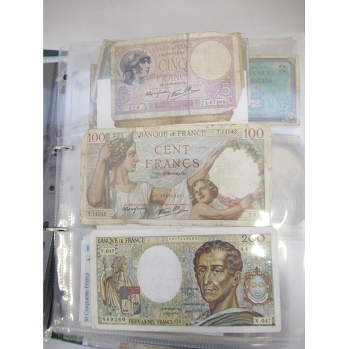 222 - Folder cont. large collection of European banknotes from Greece, France, Cyprus, Portugal, Italy, Ro... 