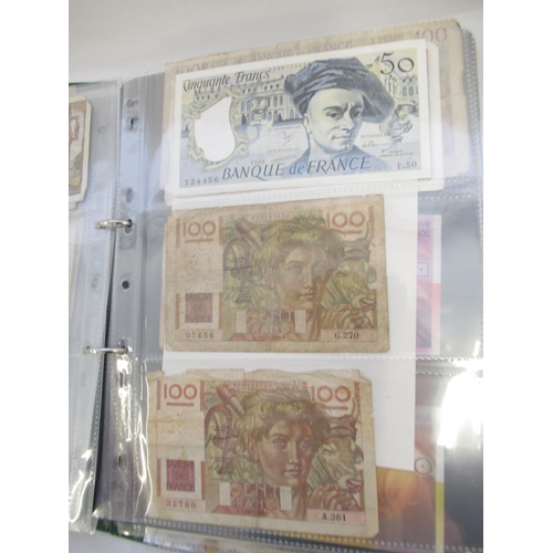 222 - Folder cont. large collection of European banknotes from Greece, France, Cyprus, Portugal, Italy, Ro... 